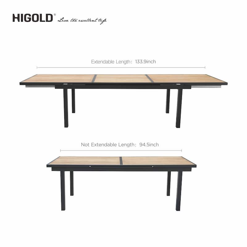 Heck 13 Pieces FSC Teak Aluminum Outdoor Dining Set for 12 Person, Extendable Table and Stackable Chair, Charcoal Black