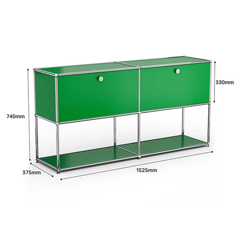 Modern Storage Cabinet Metal Organizer for Living Room and Home Office - Green 2 layer 2 door