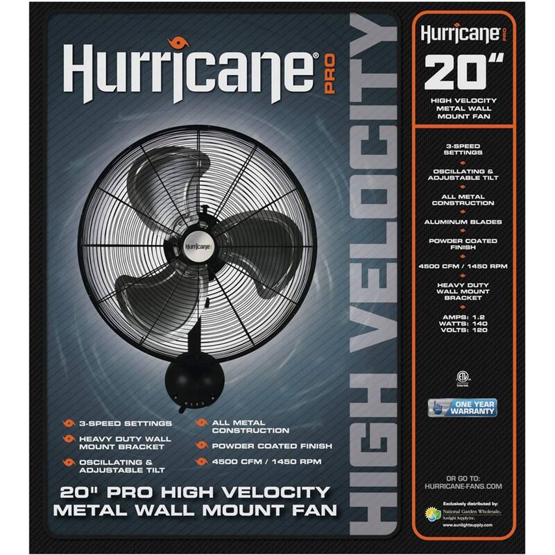 Hurricane 20 Inch Pro Commercial Grade Classic Oscillating Wall Mount Fan, Black