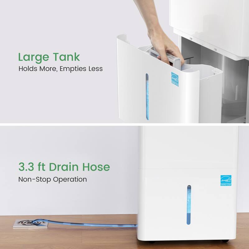 120 Pints Energy Star Dehumidifier for Spaces up to 6,000 Sq. Ft at Home, with Drain Hose and 1.14 Gallons Water Tank