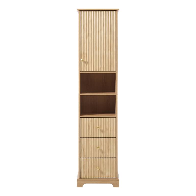 67.7" Traditional Bathroom Cabinet, 3 Drawers & 1 Door with Gold Handles & Adjustable Shelf