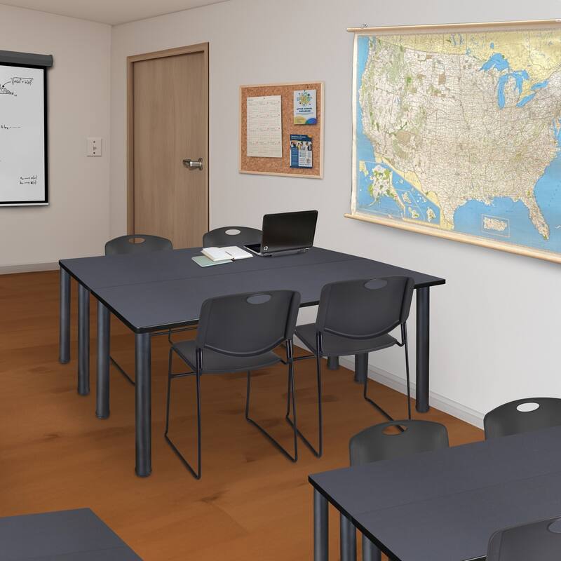 60" x 24" Kee Training Table- Grey/ Black & 2 Stack Chairs- Black