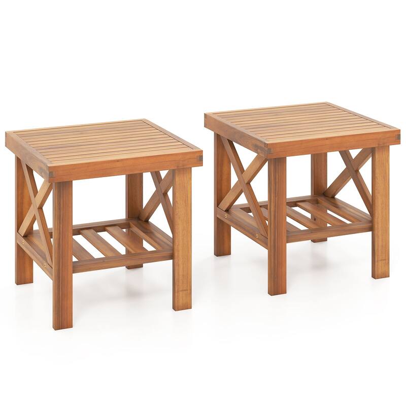 Gymax 2PCS Outdoor Side Table Acacia Wood Adirondack Table w/ Storage