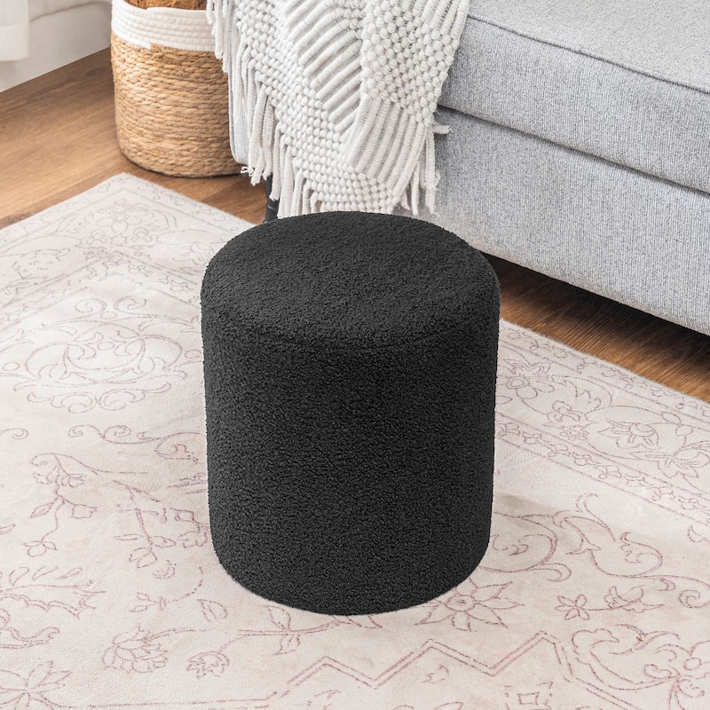 Adeco Footrest Ottoman 13 inches Fabric Stool for Living Room Bedroom - Black