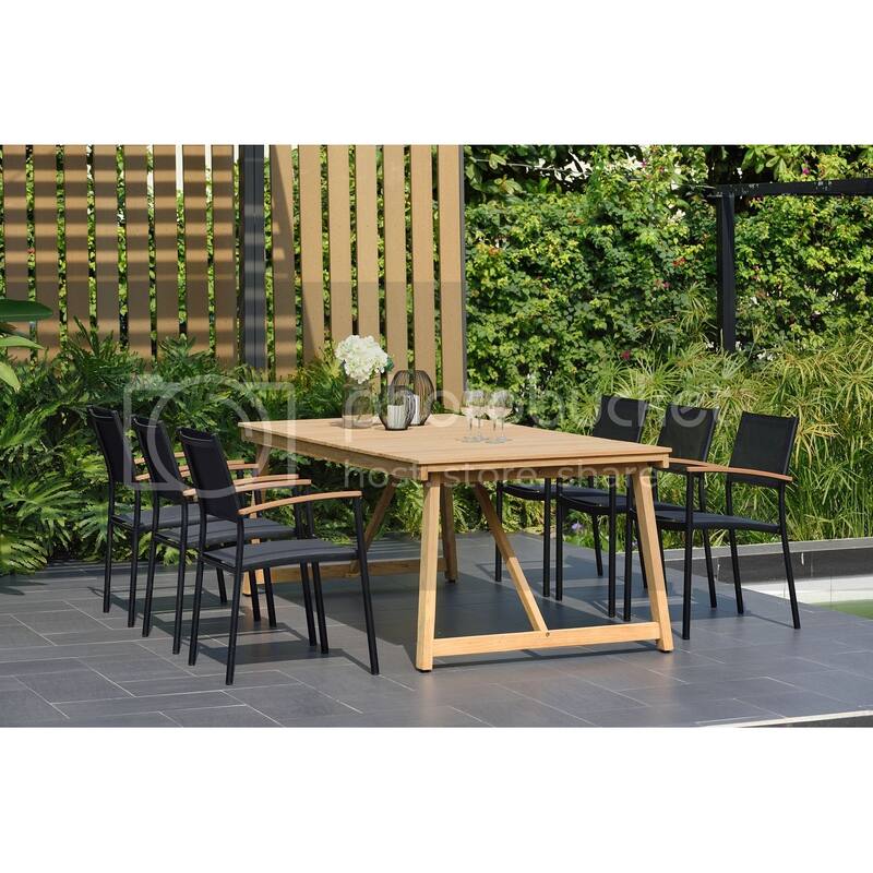Aruba Rectangular 7-Piece Patio Dining Set with Black Chairs - 7-Piece Sets