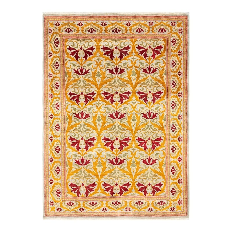 Overton Hand Knotted Wool Vintage Inspired Modern Contemporary Arts & Crafts Ivory Area Rug - 6' 4" x 9' 2"