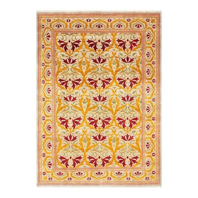 Overton Hand Knotted Wool Vintage Inspired Modern Contemporary Arts & Crafts Ivory Area Rug - 6' 4" x 9' 2"