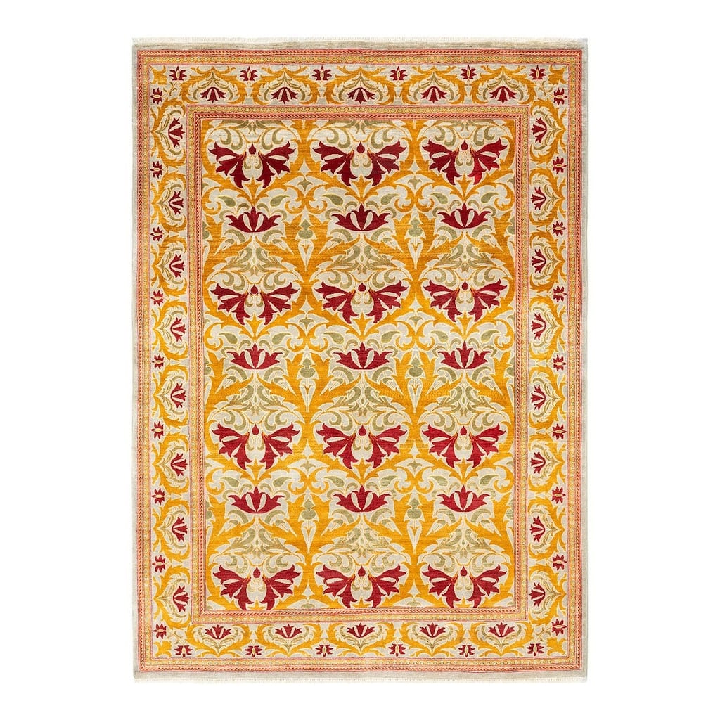 Overton Hand Knotted Wool Vintage Inspired Modern Contemporary Arts & Crafts Ivory Area Rug - 6' 4" x 9' 2"