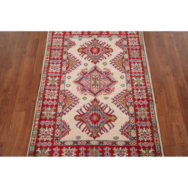Ivory Kazak Oriental Accent Rug Hand-Knotted Wool Carpet - 2'7" x 3'11"