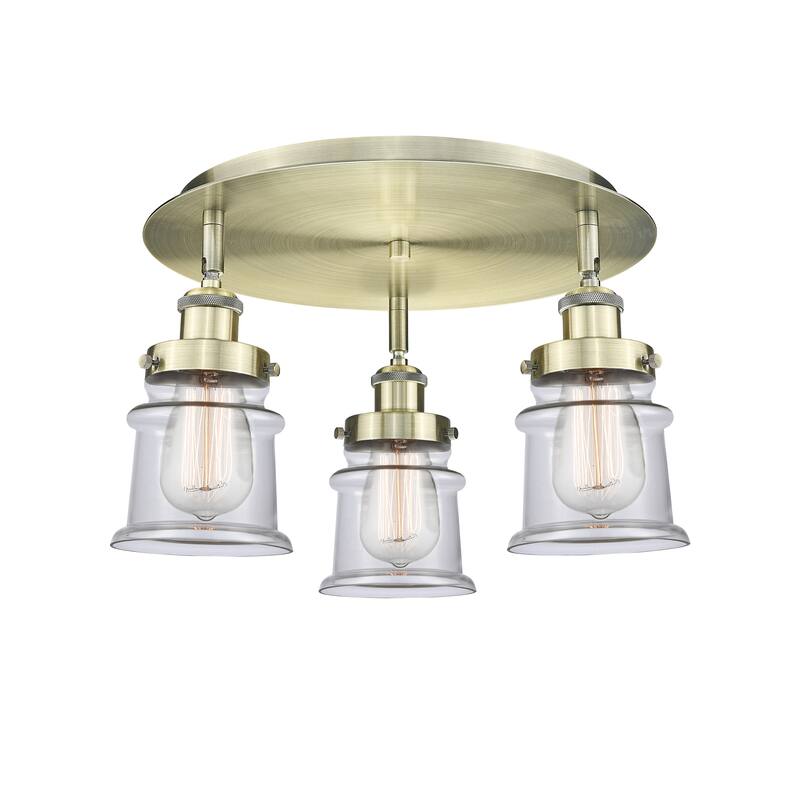 Innovations Lighting Canton - 3 Light 17" Flush Mount - Antique Brass/Clear