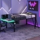 preview thumbnail 1 of 11, Twin Mid Loft Gaming Bed with Integrated Desk and LED Lighting Black