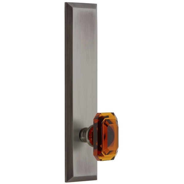 Grandeur FAVBCA_TP_PRV_238_LH Fifth Avenue Solid Brass Rose Left Handed Tall Plate Privacy Door Knob Set with Baguette Amber