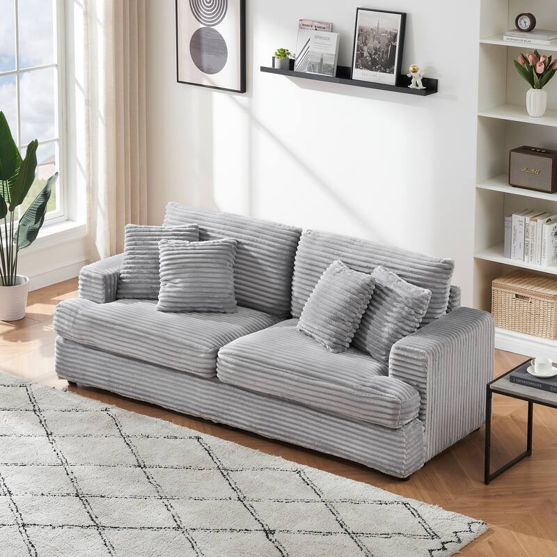 Corduroy Loveseat Sofa with 4 Pillows & Cushions, Upholstered Deep Seat Sofa wSolid Wood Base Frame Recliner Sofa Couch