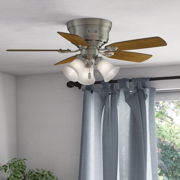 slide 2 of 16, Hunter 42" Flush Mount Ceiling Fan with Pull Chains - Traditional - Low Profile! Antique Pewter