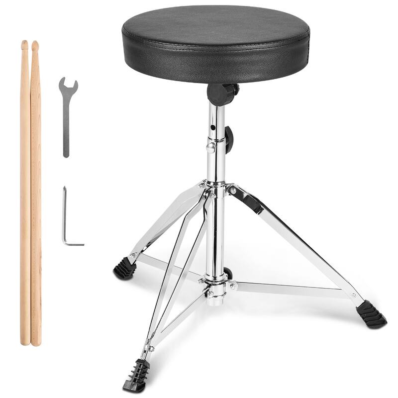 Drum Throne with Backrest ydraulic Saddle Padded Drum Stool Seat with Anti-Slip Feet Drumsticks