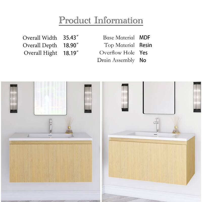 Floating Bathroom Vanity in Yellow Oak with Integrated Resin Top