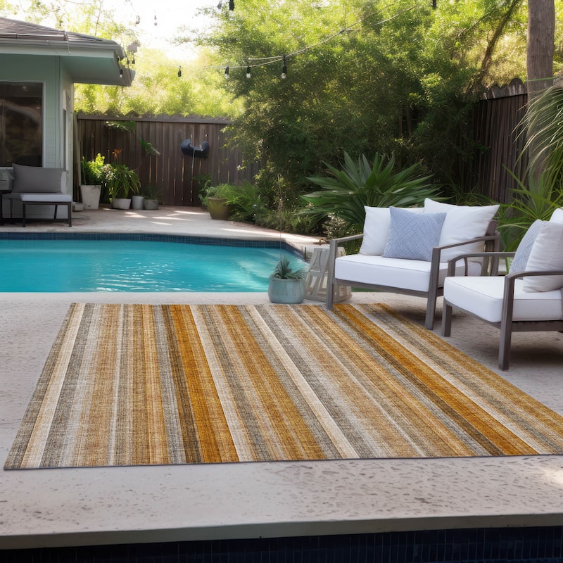 Machine Washable Indoor/ Outdoor Striped Chantille Rug