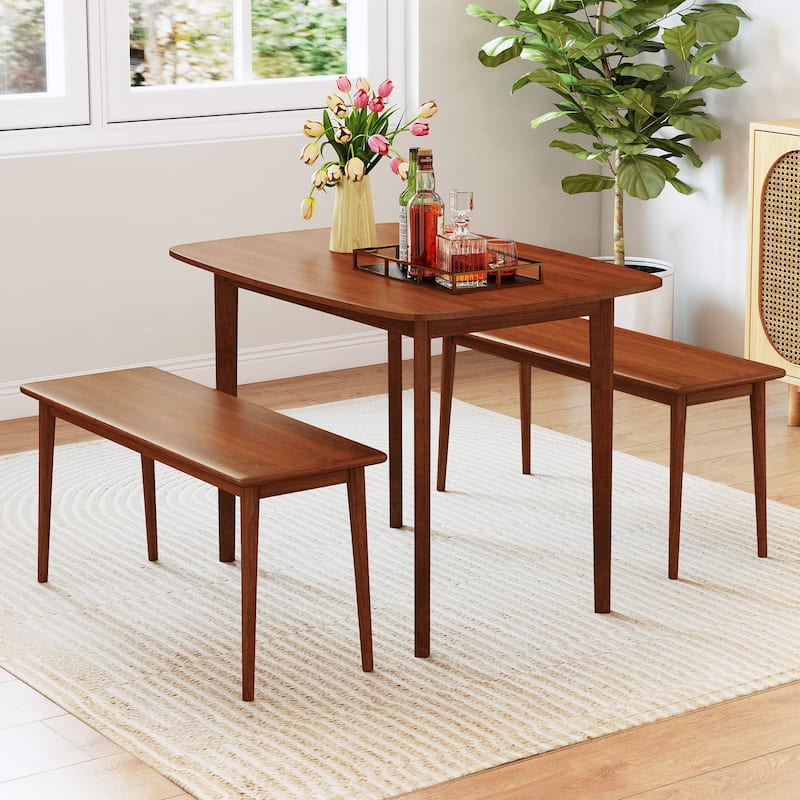 43" Rectangular Walnut Dining Table with Rubber Wood Legs Ideal for Dining or Workspace - 43" x 31" x 30"