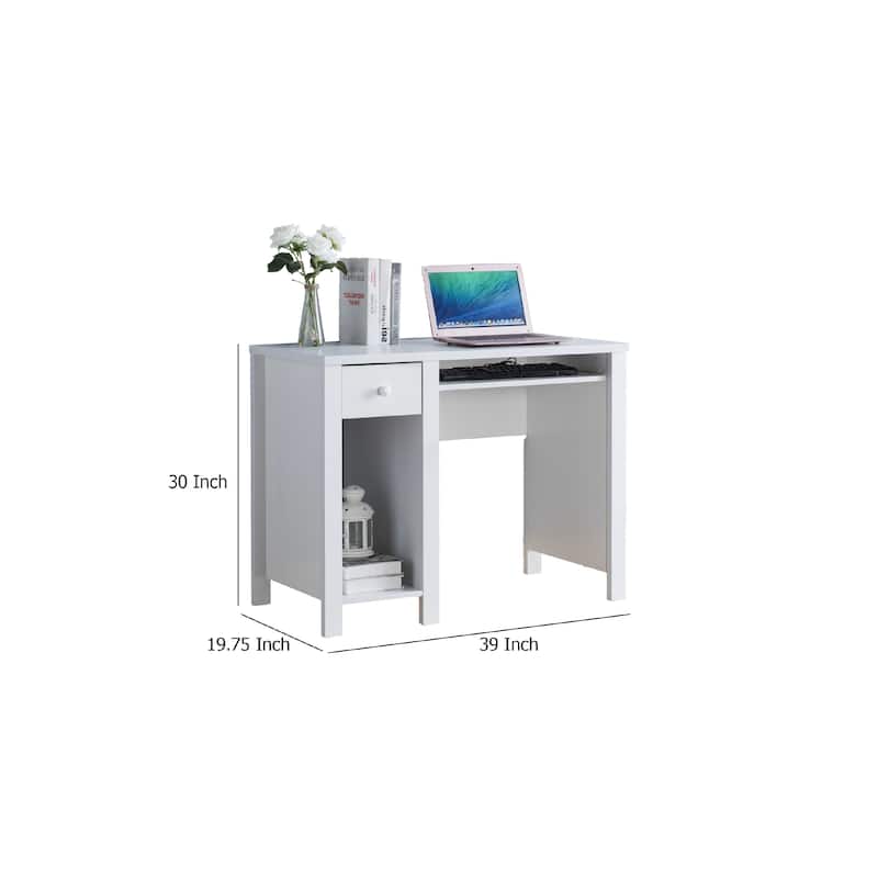 Akol Computer Desk, Keyboard Drawer and Storage, 39 Inch, Modern White