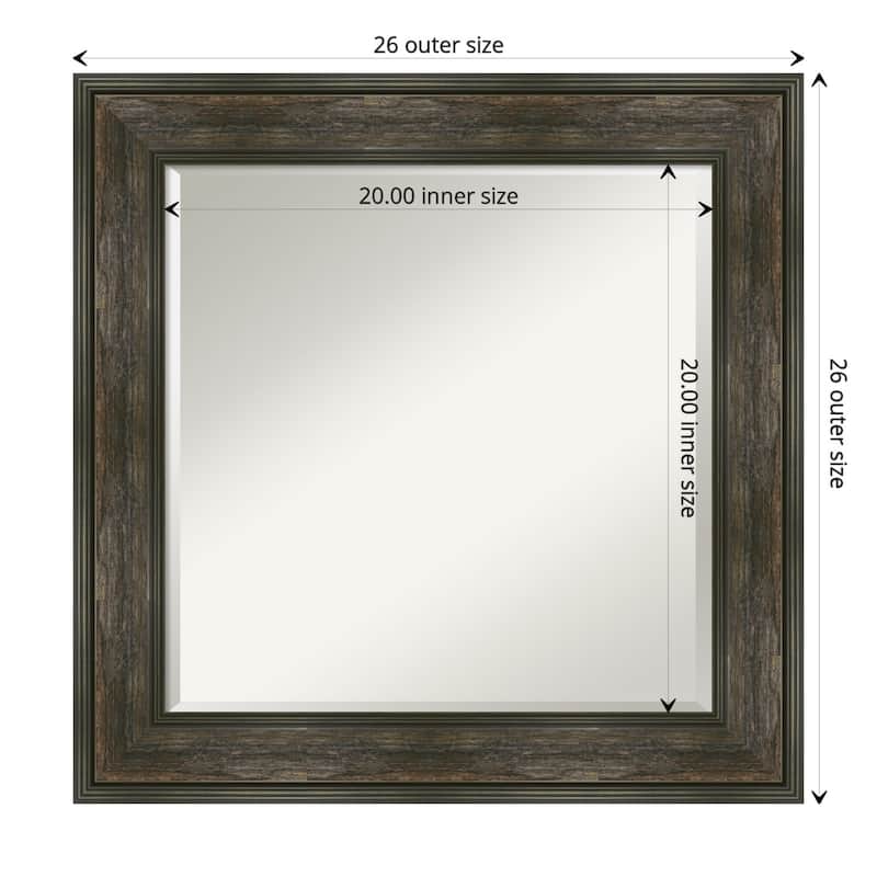 Beveled Bathroom Wall Mirror - Rail Rustic Char Frame - Rail Rustic Char - Outer Size: 26 x 26 in