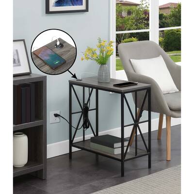 Convenience Concepts Tucson Starburst Chairside End Table with Charging Station and Shelf