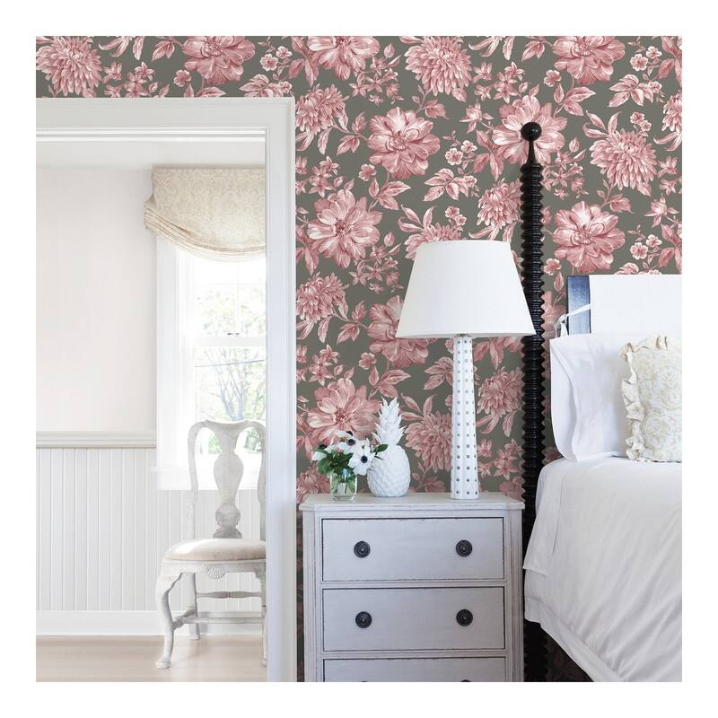 Brewster Gabriela Rasberry Floral Wallpaper - 20.5 x 396 x 0.025