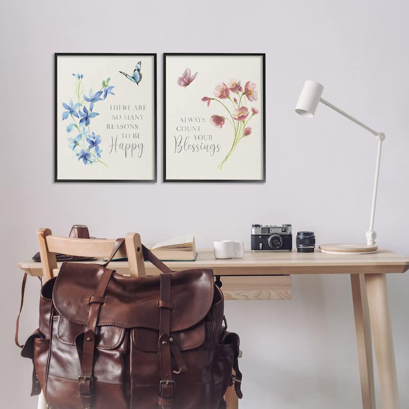 Stupell Inspiring Words with Florals Framed Giclee Art Design By Tava Studios (Set of 2)