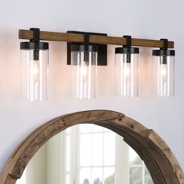 slide 2 of 27, Fora Modern Farmhouse Glass Bathroom Vanity Light Dimmable Wall Sconce 4-Light