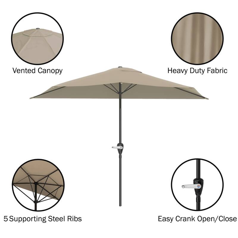 Pure Garden 9ft Half Umbrella with Base