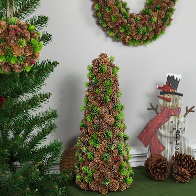 Mini Pinecone and Frosted Wild Berries Christmas Cone Tree - 15"