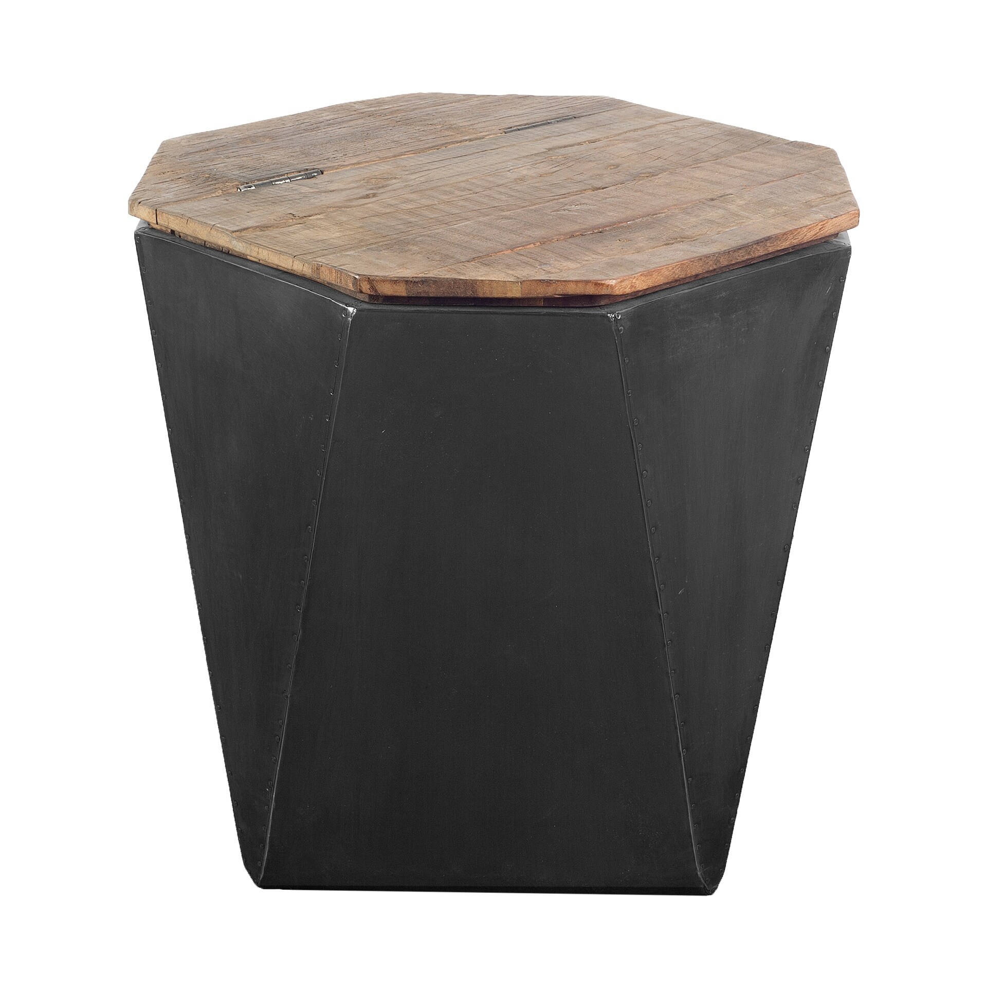Black Metal And Natural Wood Hinged-Top Side Table Black Metal And Natural Wood Hinged-Top Side Table