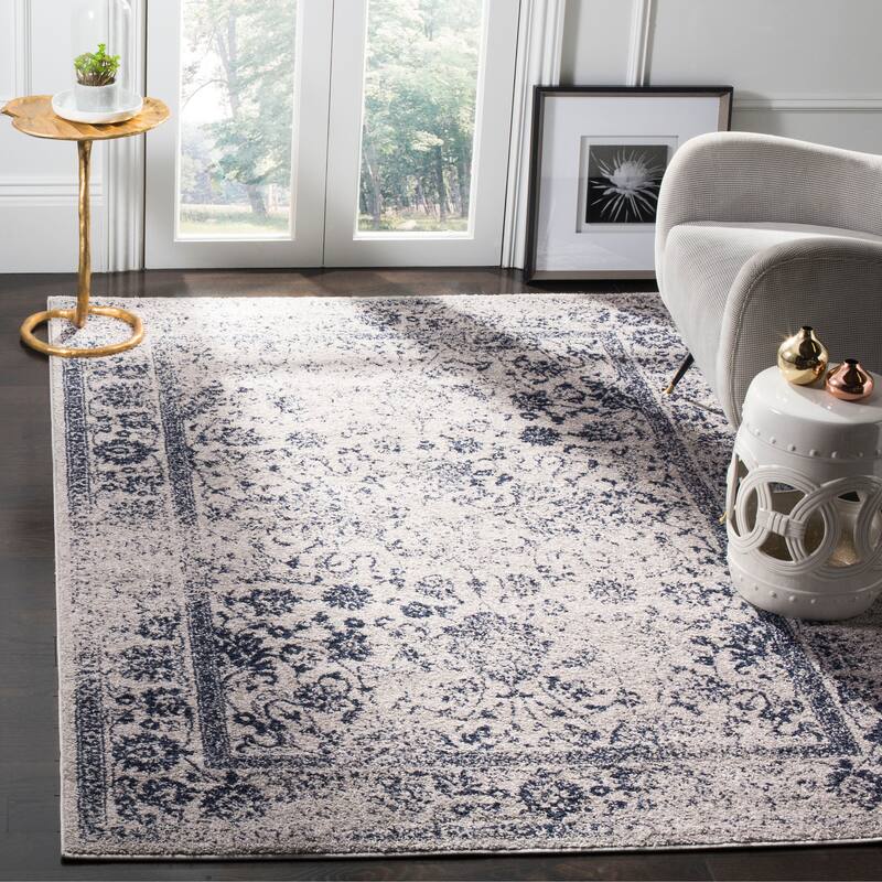 SAFAVIEH Adirondack Dakota Rustic Shabby Chic Distressed Rug - 4' x 4' Square - Grey/Navy
