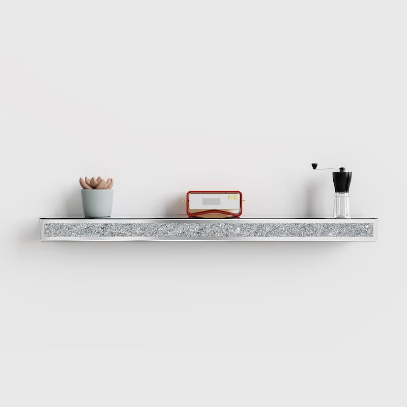 Mirrored Floating Shelf with Crushed Diamond