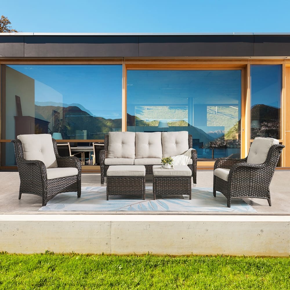 Gymojoy 5-Piece Outdoor Patio Sofa Chair with Ottoman Furniture Set