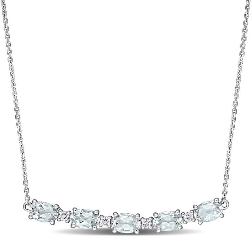 Miadora 14k White Gold Aquamarine and 1/6ct TDW Diamond 5-Stone Bar Necklace