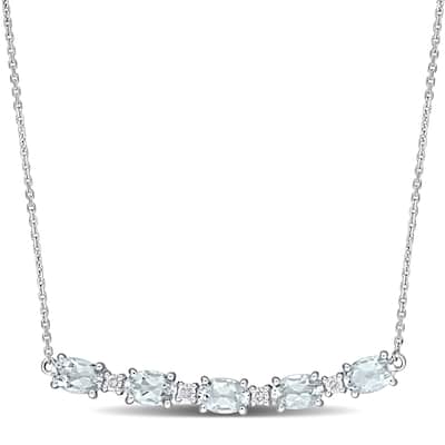 Miadora 14k White Gold Aquamarine and 1/6ct TDW Diamond 5-Stone Bar Necklace