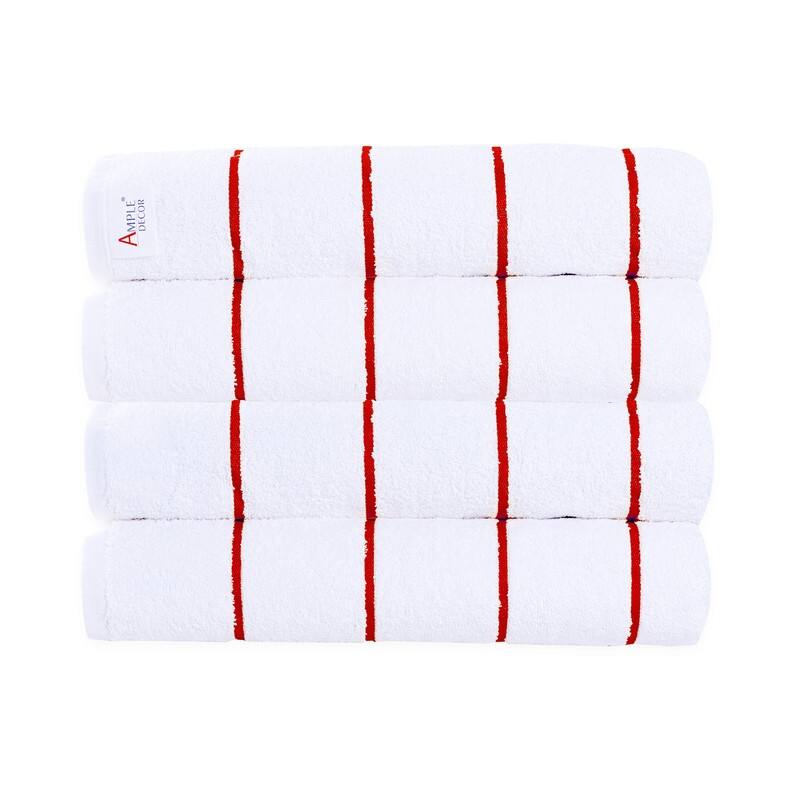 Superior Cotton Beach Towel Cabana Striped by Ample Decor- Pack of 4 - 30" x 68" - Red/White