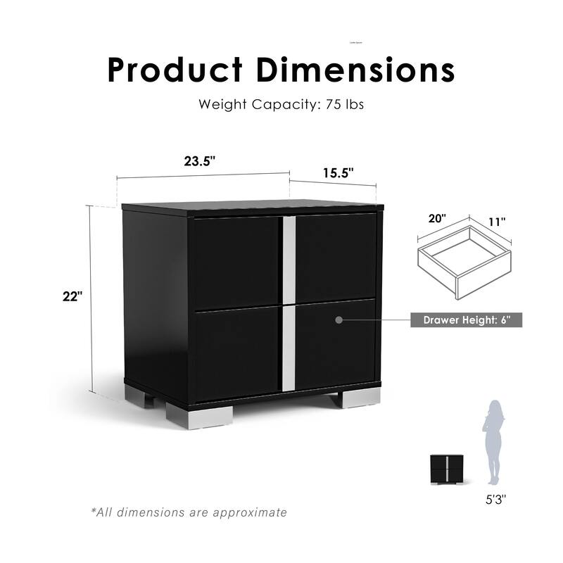 Furniture of America Erina Modern 3-Piece Glossy Dresser and 2 Nightstand Bedroom Set