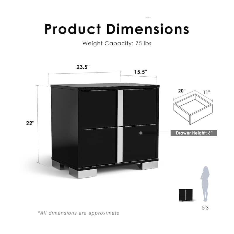 Furniture of America Erina Modern Glossy 2-Drawer Nightstand