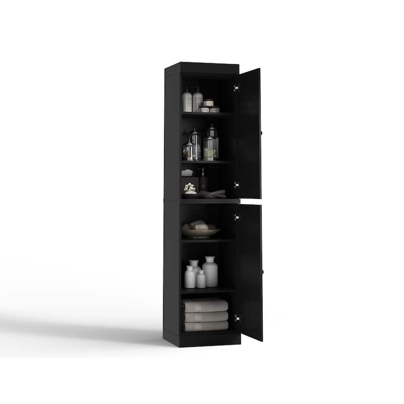 100% Solid Wood Tall Freestanding Bathroom Linen Cabinet with Doors, Adjustable Shelves, Modular Storage, 16.5" W x 71.5" H
