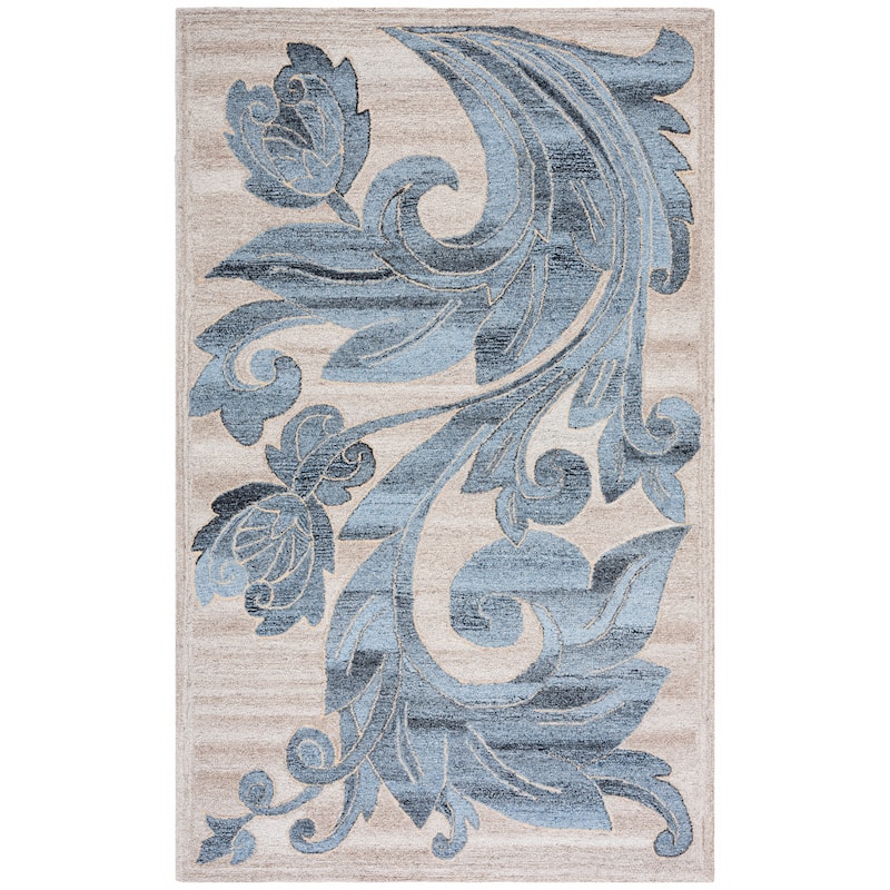 SAFAVIEH Handmade Abstract Chloi Floral Wool Rug - 6' Square - Beige/Blue