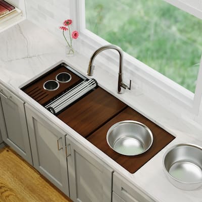 Karran 45" Undermount WS-90 Single Bowl 16 Gauge Stainless Steel Workstation Kitchen Sink