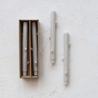 Unscented Tree Branch Taper Candles, Set of 2 - 3.3"L x 1.8"W x 10.3"H
