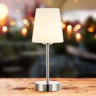 Eli 12.75" Modern Minimalist Iron Wireless Rechargeable Integrated LED Table Lamp, Nickel/White by JONATHAN Y