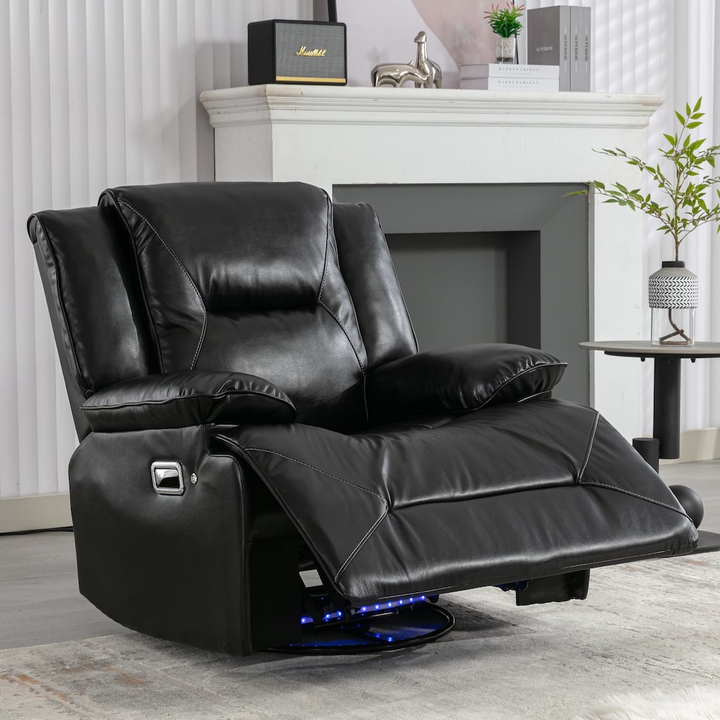 360° Swivel and Rocking Home Theater Recliner Manual Recliner Chair with a LED Light Strip for Living Room,Bedroom