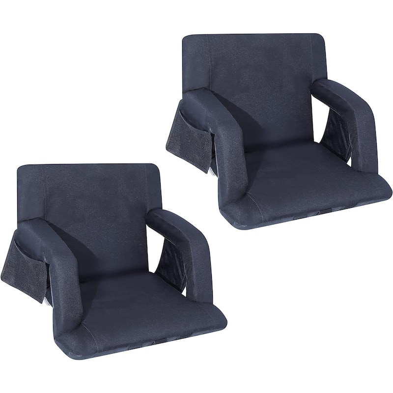 Stadium Seats, 5 Reclining Positions Bleacher Chairs with Padded Armrests, Side Pockets, Waterproof Thick Cushion - 2-Pack