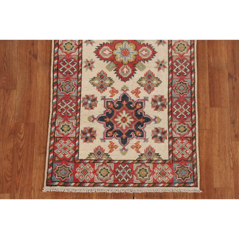Geometric Kazak Runner Rug Hand-Knotted Wool Carpet - 2'1" x 5'10"
