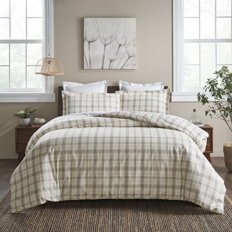 Superior Plaid Flannel Cotton Classic Rustic Farmhouse Duvet Cover Set