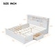 preview thumbnail 3 of 16, King Size Wood Platform Bed with Multi-storage Headboard, USB and Drawers, White