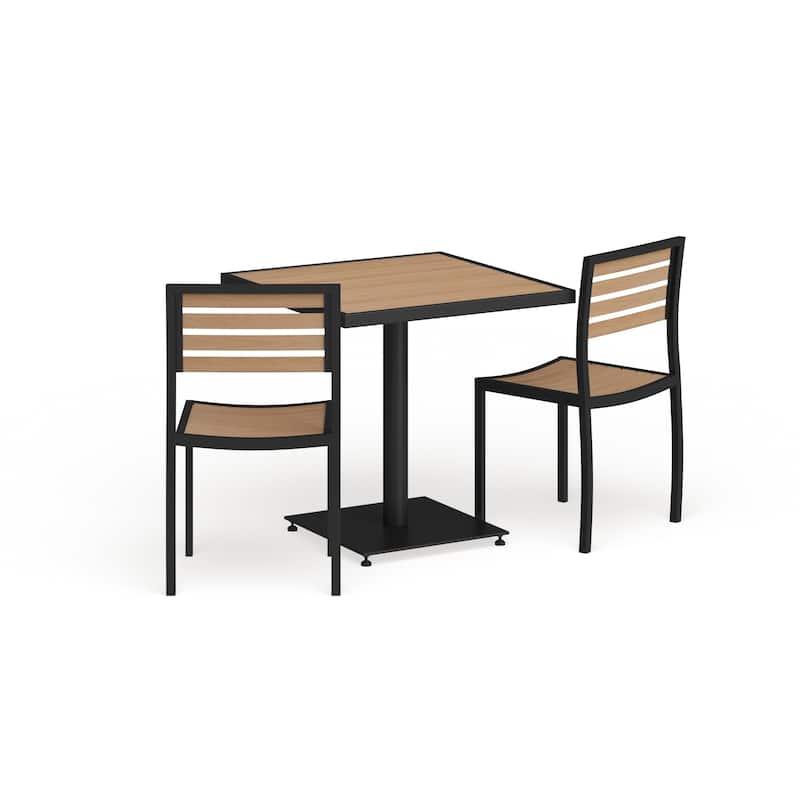 Outdoor Patio Bistro Dining Table Set with 2 Chairs and Faux Teak Poly Slats